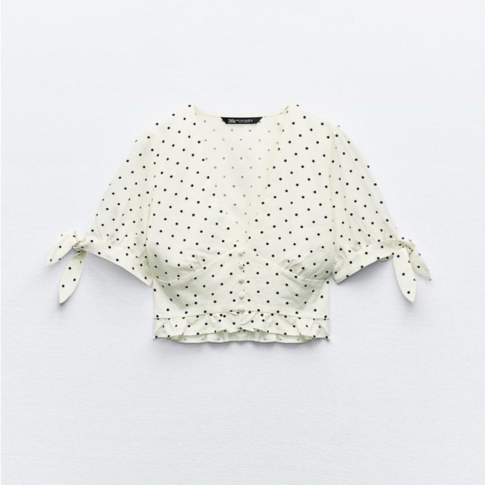 NWOT Zara Linen Blend Polka Dot Crop Top - Medium